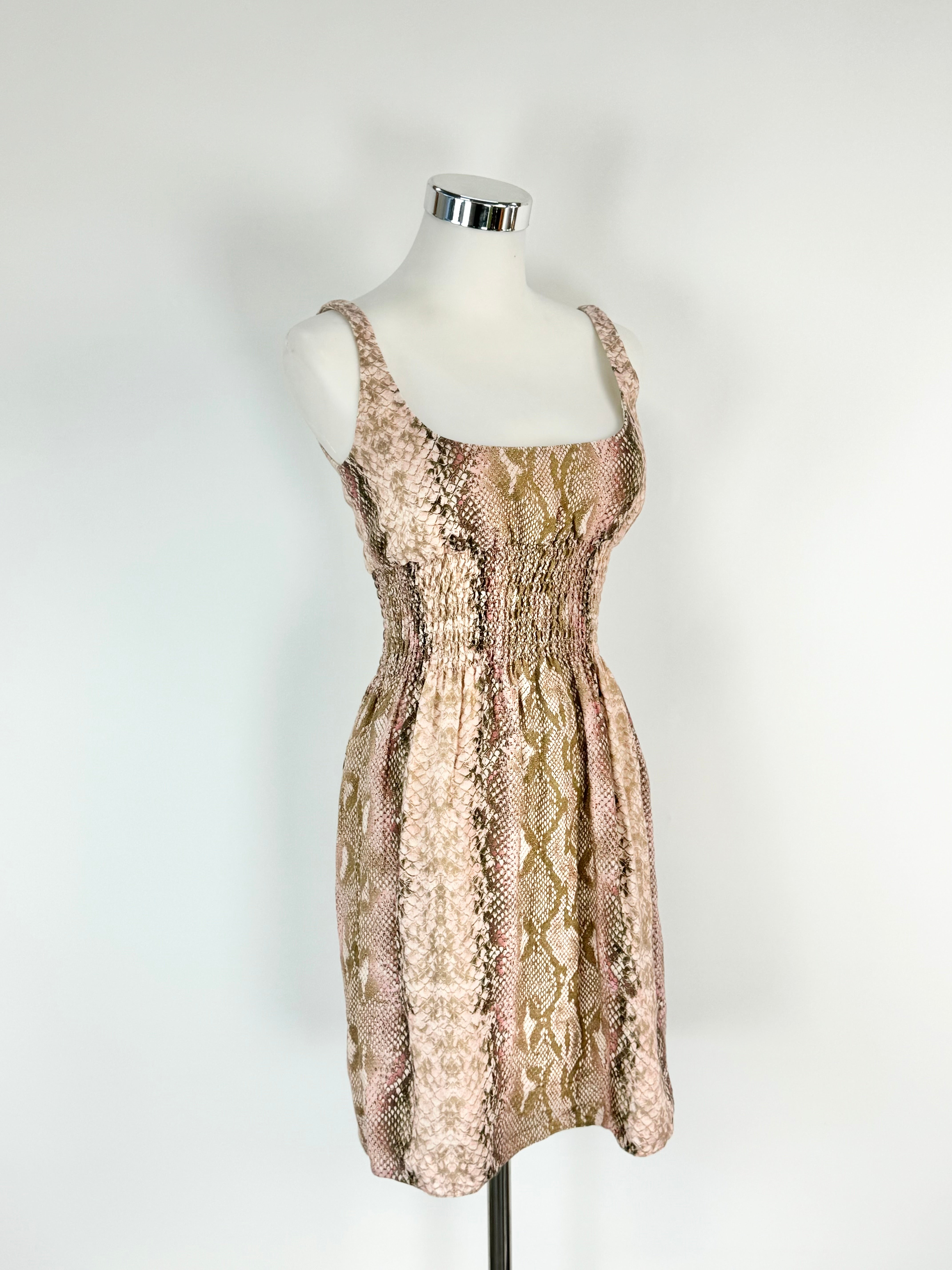 Emilia Wickstead Dusty Pink Linen Snakeskin Pattern Midi Dress - AU8