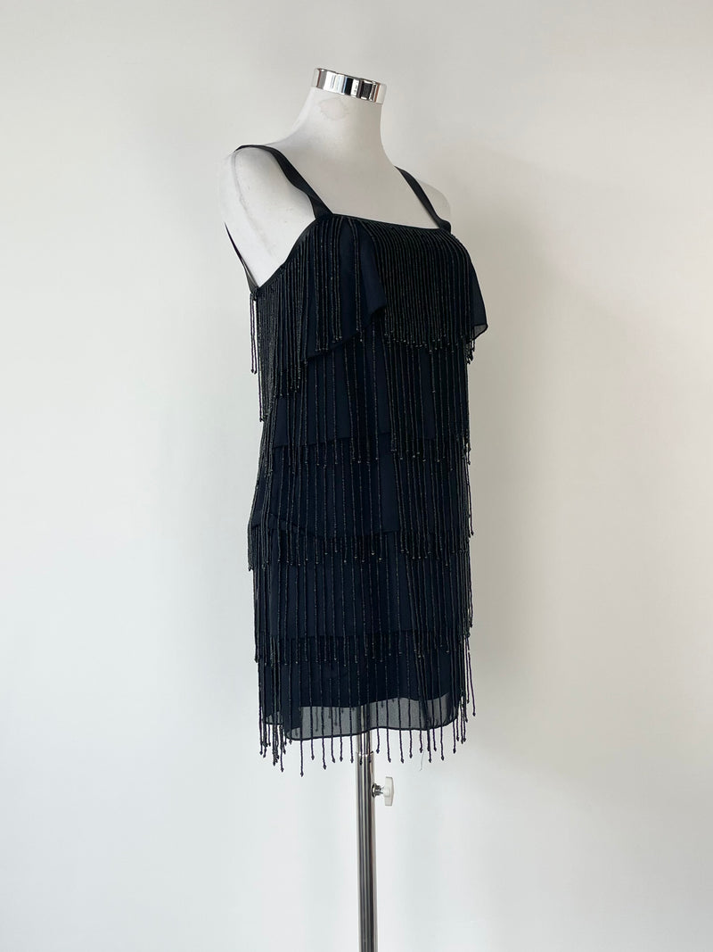 Morrisey Black Glass Beaded Tiered Mini Dress - AU2/6