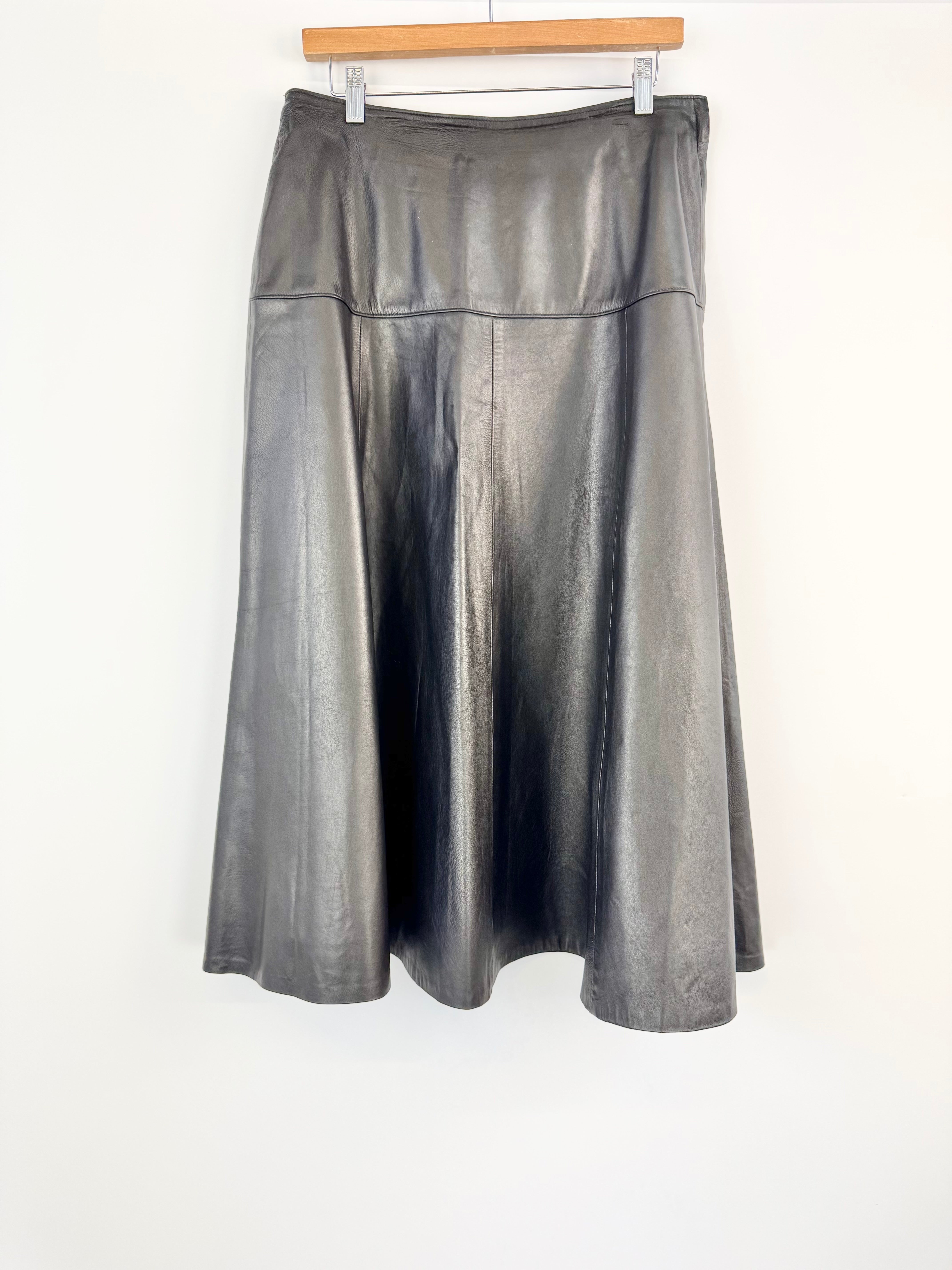 MFW Vintage John Palermo Black Leather A-Line Skirt - AU12