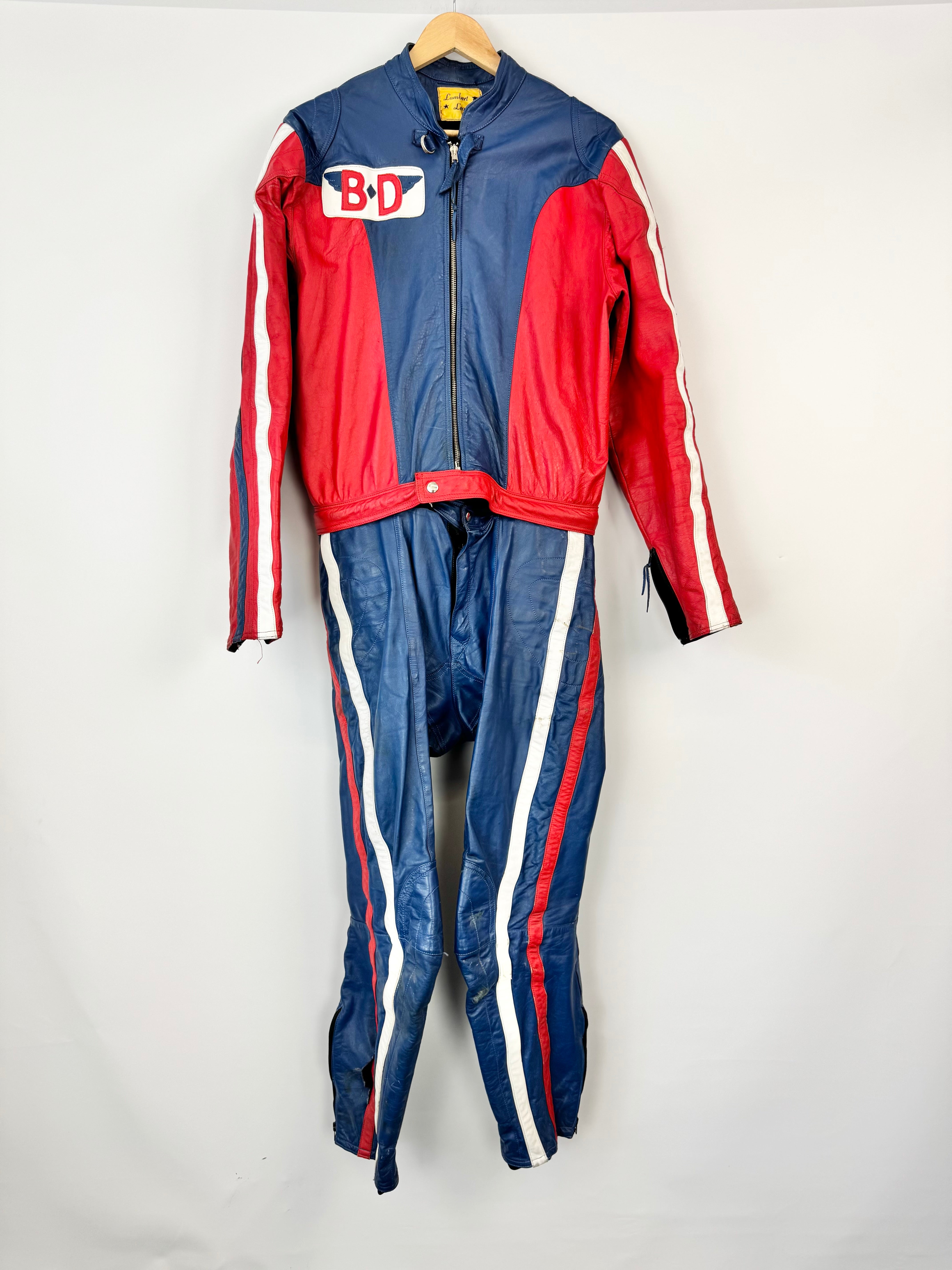 Vintage Lambert Leathers Blue & Red Racing Suit - L