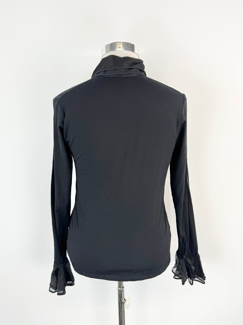 Anne Fontaine 'Patsy' Black Frill Cuffed Long Sleeve Top - AU12
