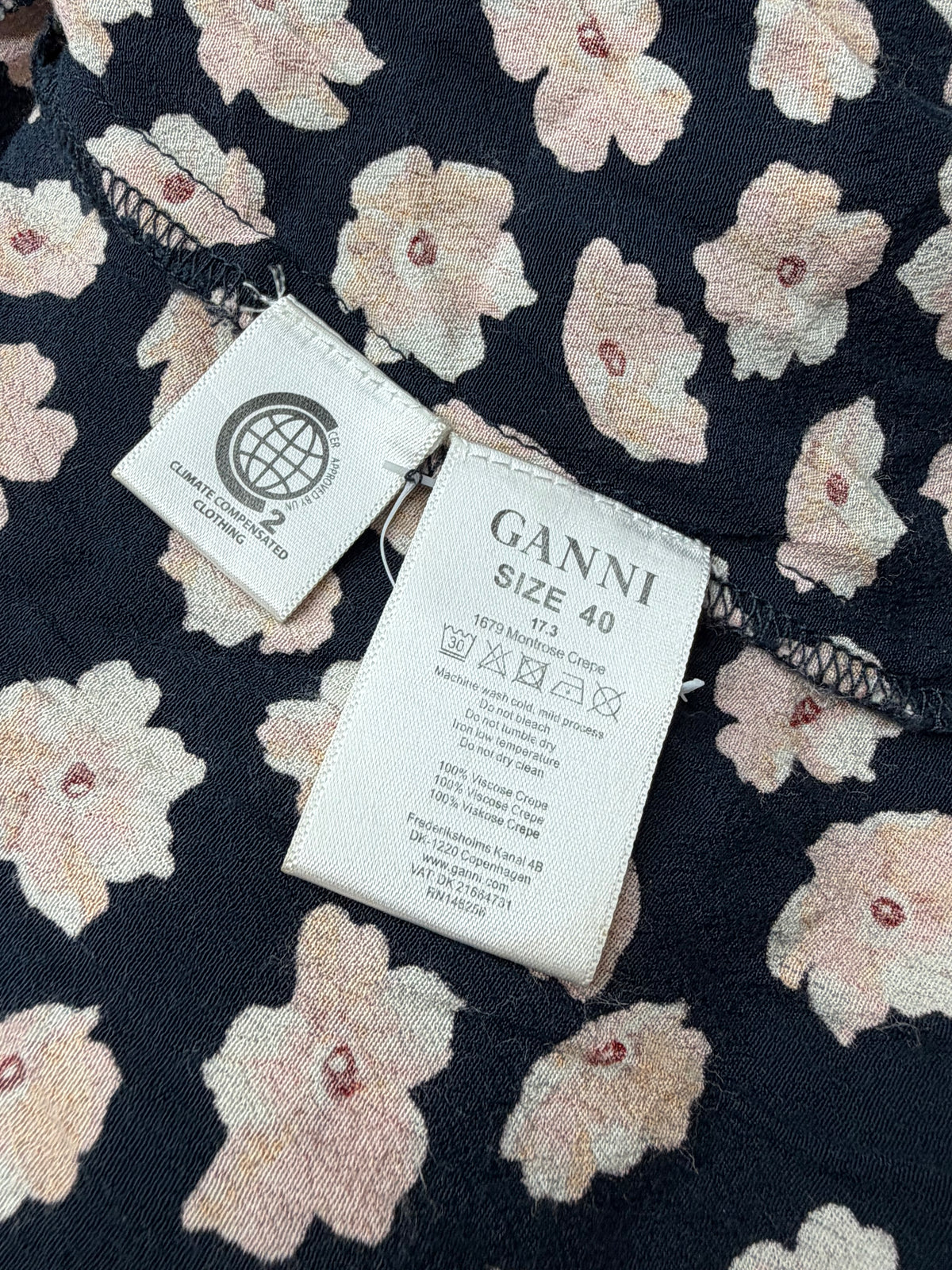 Ganni Montrose Crepe Navy Blue Floral Long Sleeve Maxi Dress - AU10/12