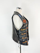 Vintage Harley Davidson Black Leather Patched Vest - XXL