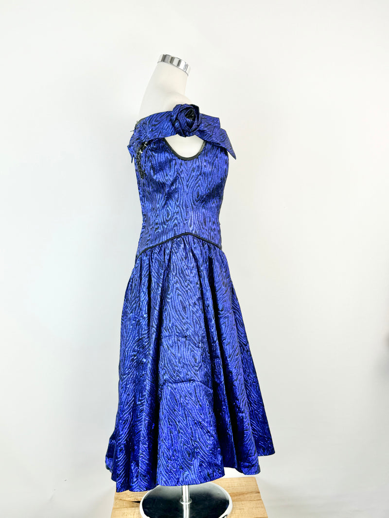 Vintage 70s Electric Blue Lurex Cocktail Dress - AU10