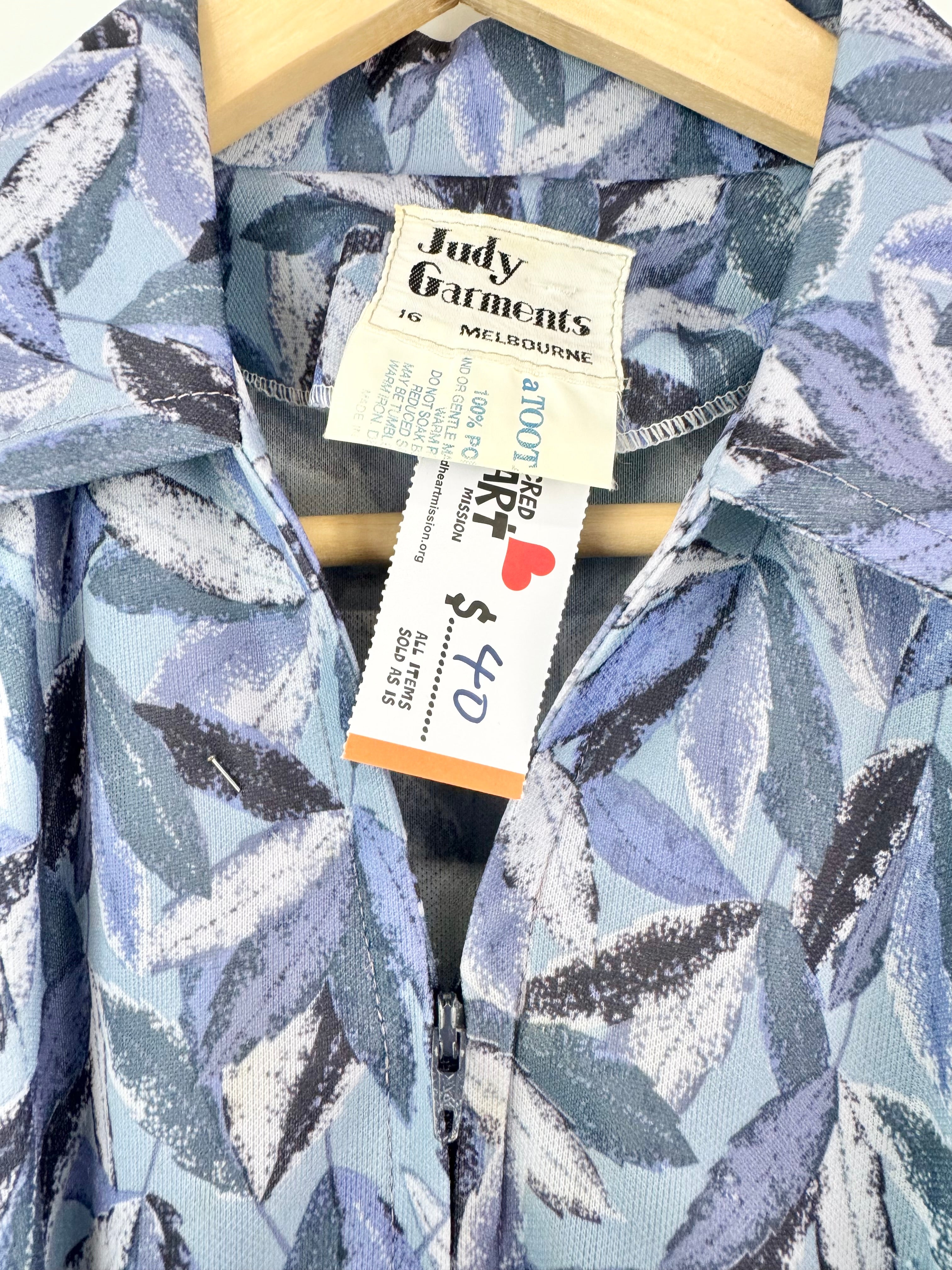 Judy Garments Vintage Blue & Violet Patterned Dress - AU12/14