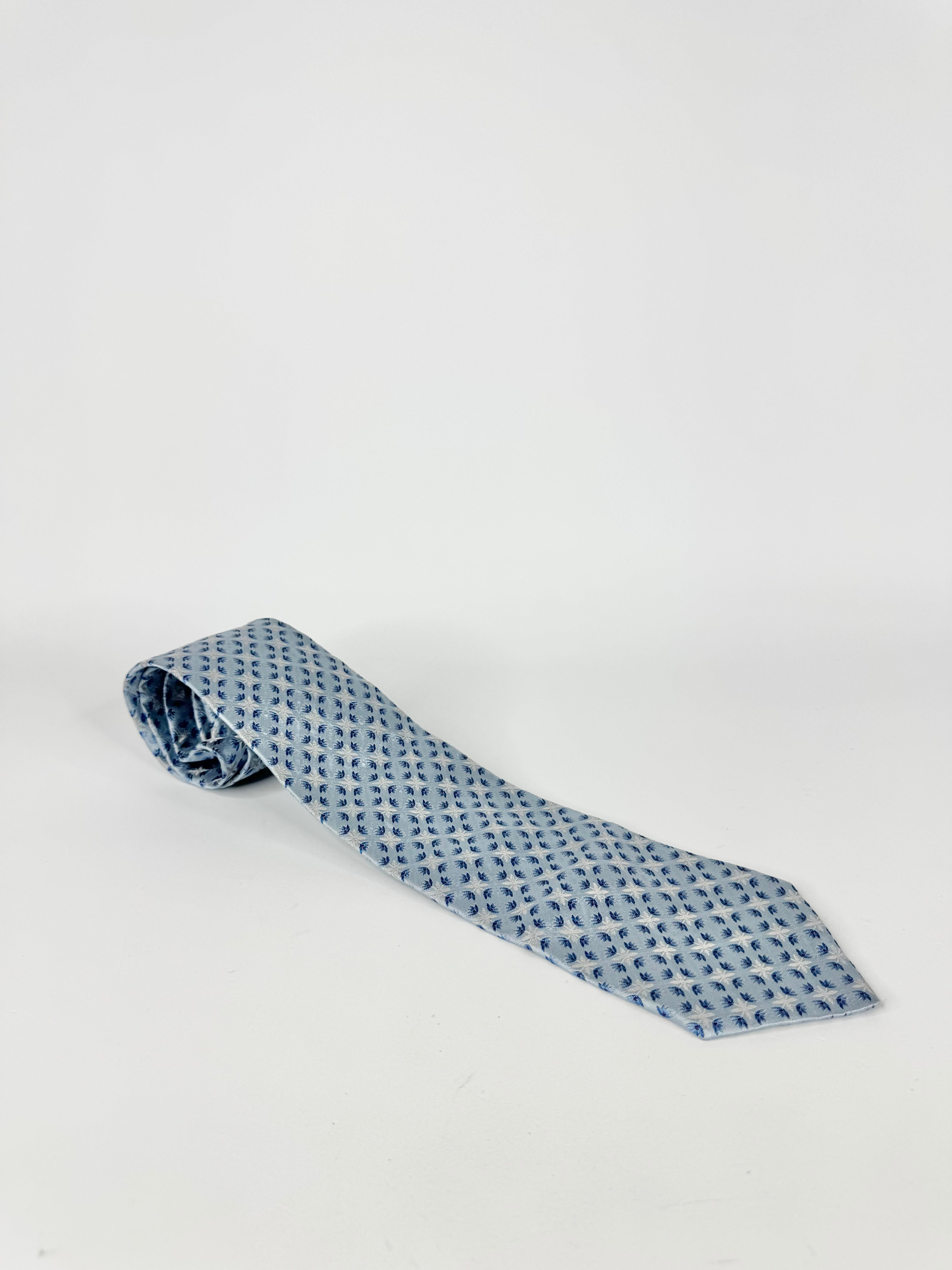 Christian Lacroix Pale Blue Floral Motif Silk Tie