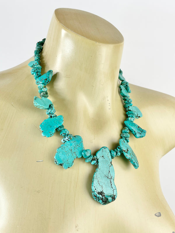 Large Slab & Beaded Turquoise Necklace