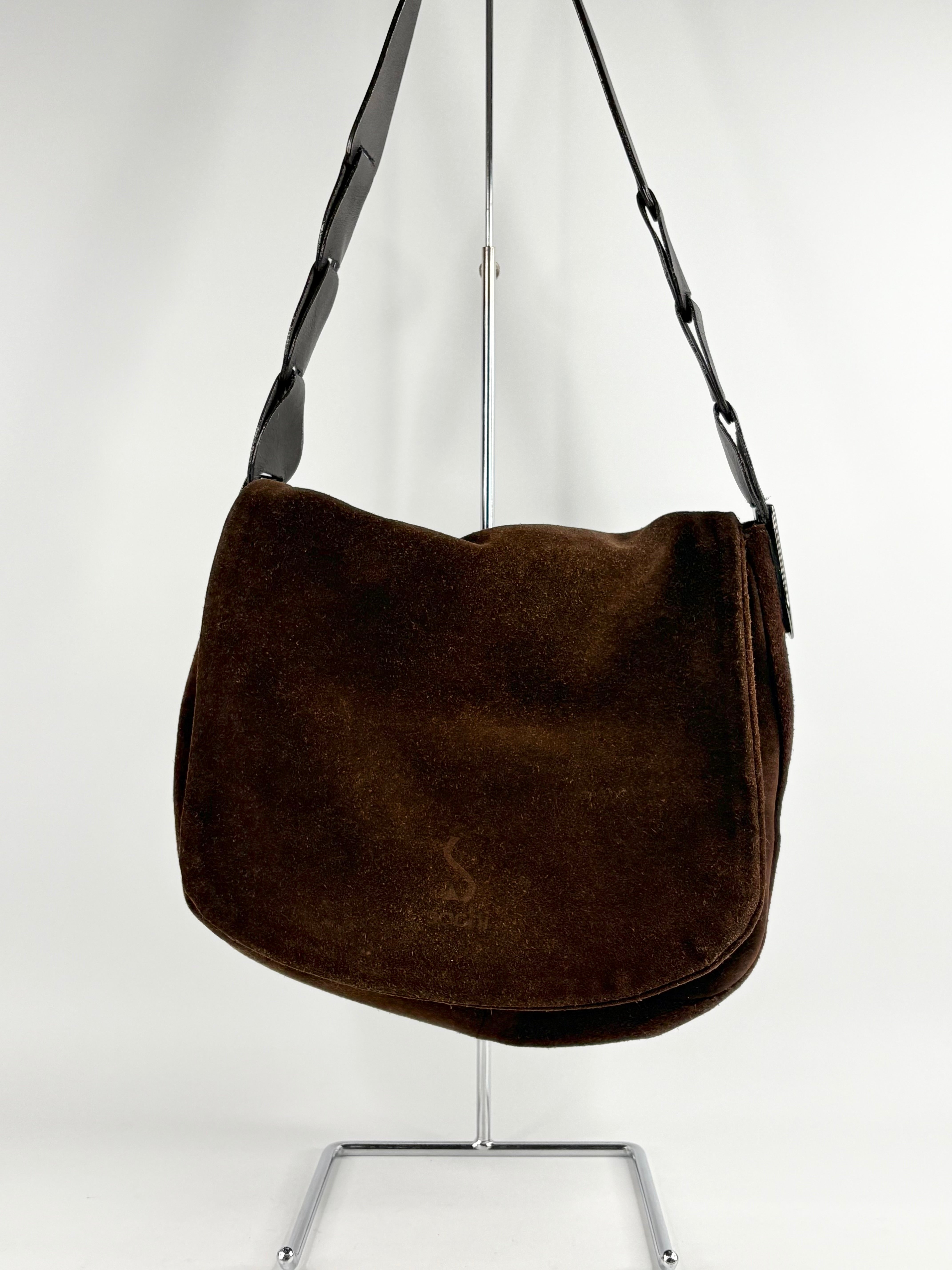 Sachi Dark Chocolate Brown Suede Small Messenger Bag