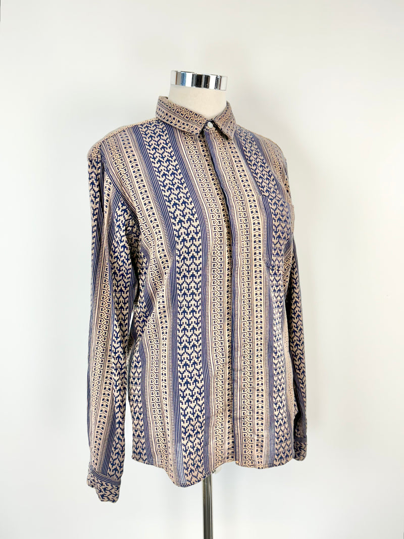 Engineered Garments Blue & Gold Woven Shirt - L