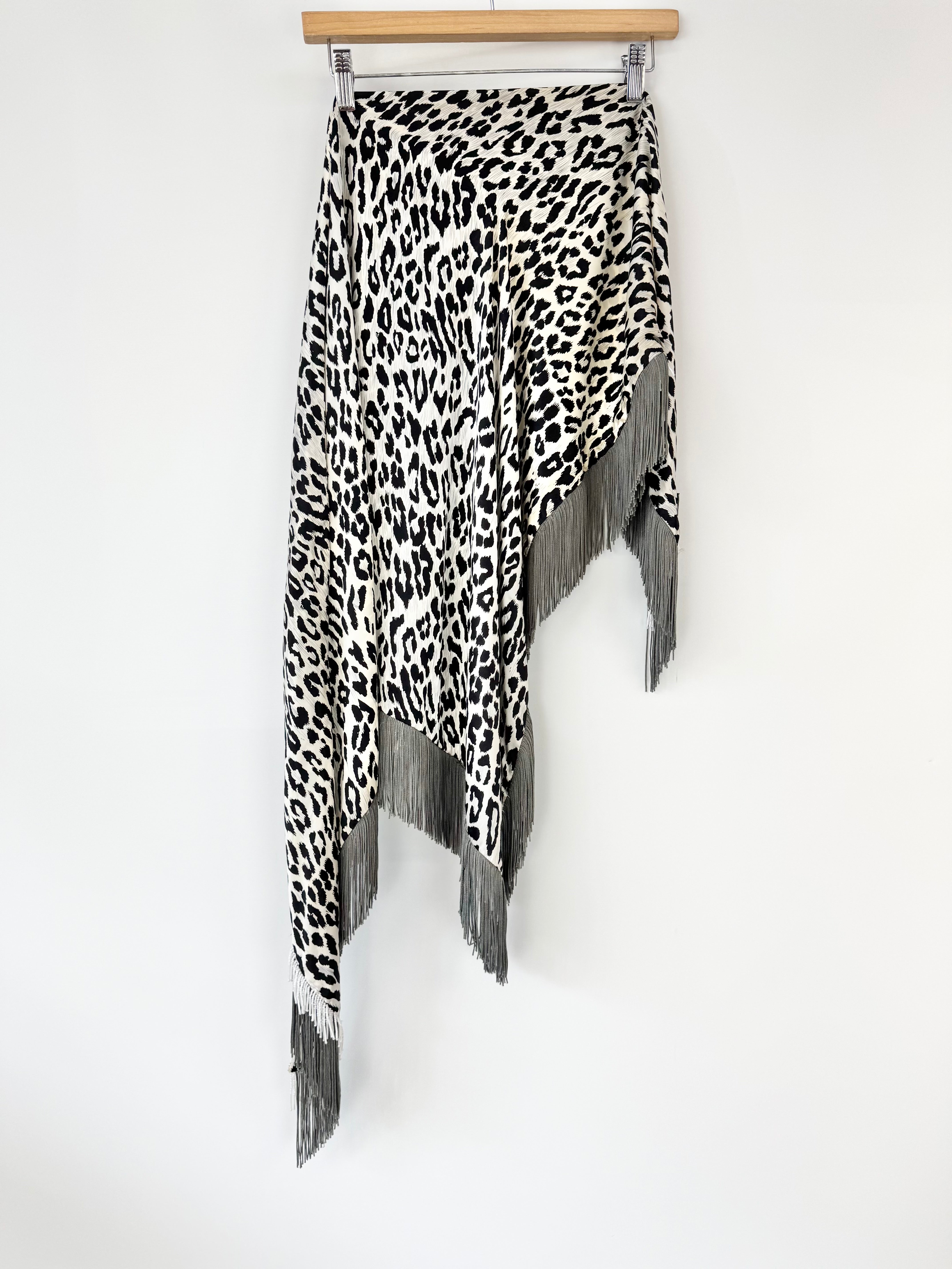 Prova Leopard Print Pattern Silk Beaded Triangle Scarf