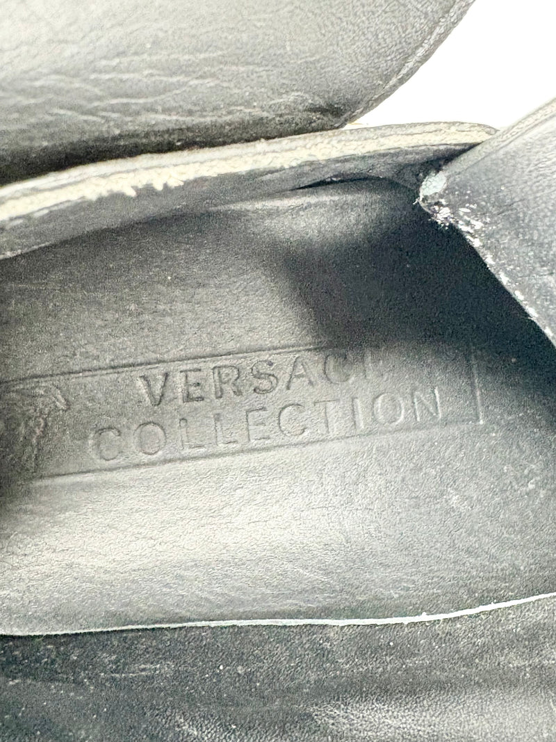 Versace Collection Black Leather & Gold Trim High-Top Sneakers - EU45