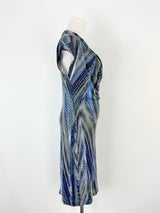 Halston Heritage Blue Striped Cowl Neck Midi Dress- AU8