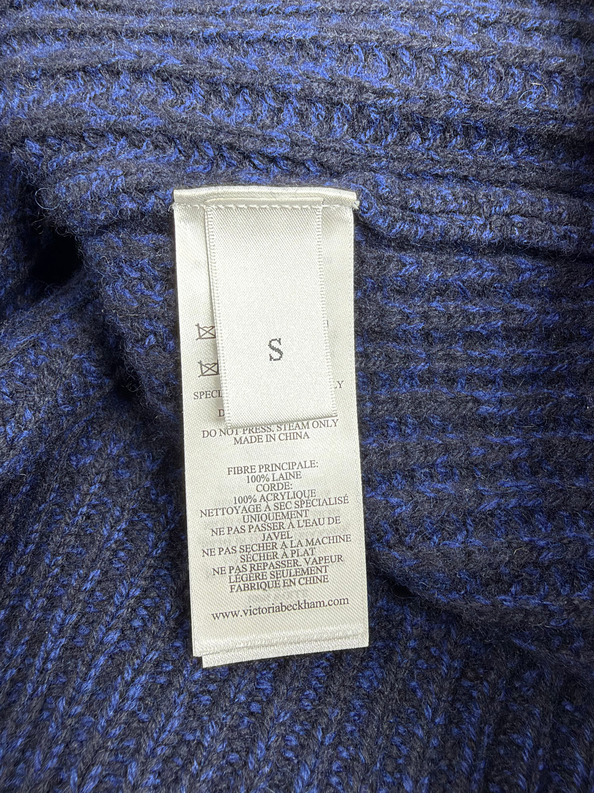 Victoria Beckham Autumn Winter 21 Blue Structured Lambswool Tie Crewneck NWT - AU8/10