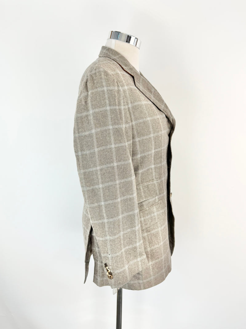 Etro Milano Grey & Blue Plaid Blue Cashmere Blazer - 50