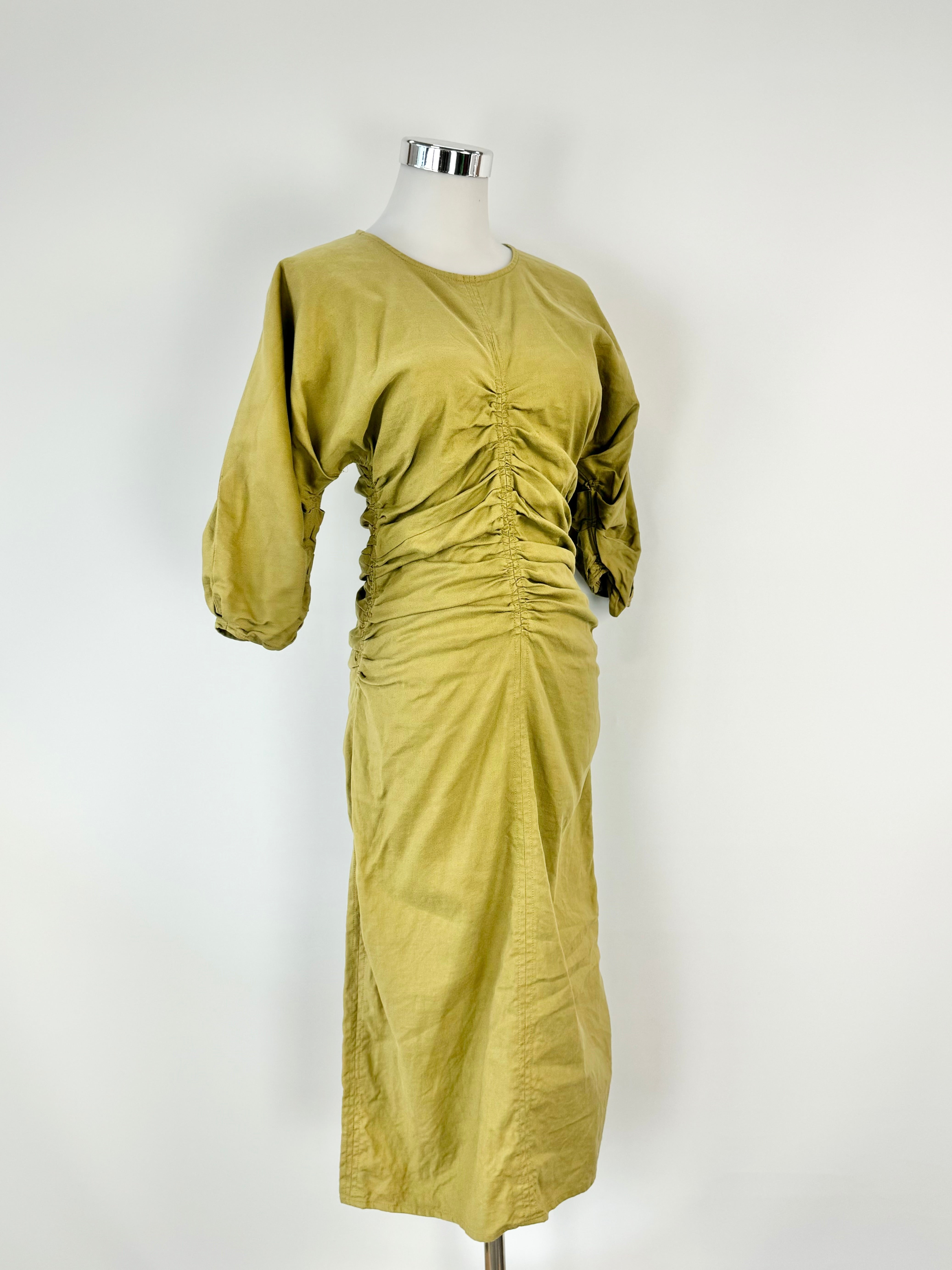 Sea New York Lichen Green Puff Sleeve Ruched Midi Dress - AU8