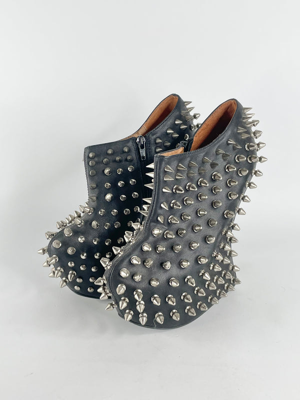 Jeffrey Campbell Black Leather 'Shadow' Spiked Platforms - EU38