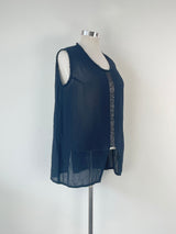 MM Sohn Navy Blue Sequined Sleeveless Top - AU12/14