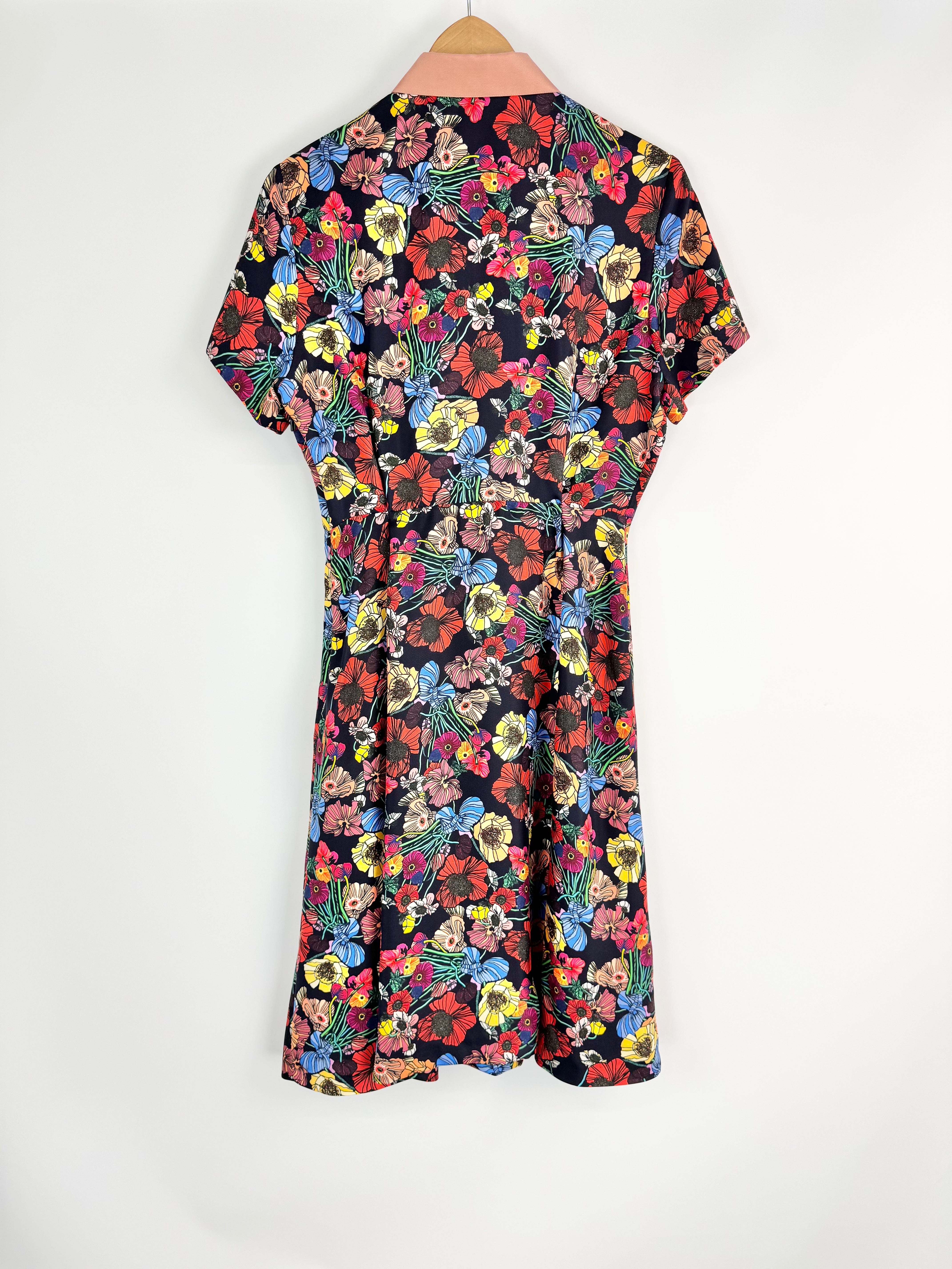 Paul Smith Retro Poppy Patterned Silk Shirt Dress - AU12/14