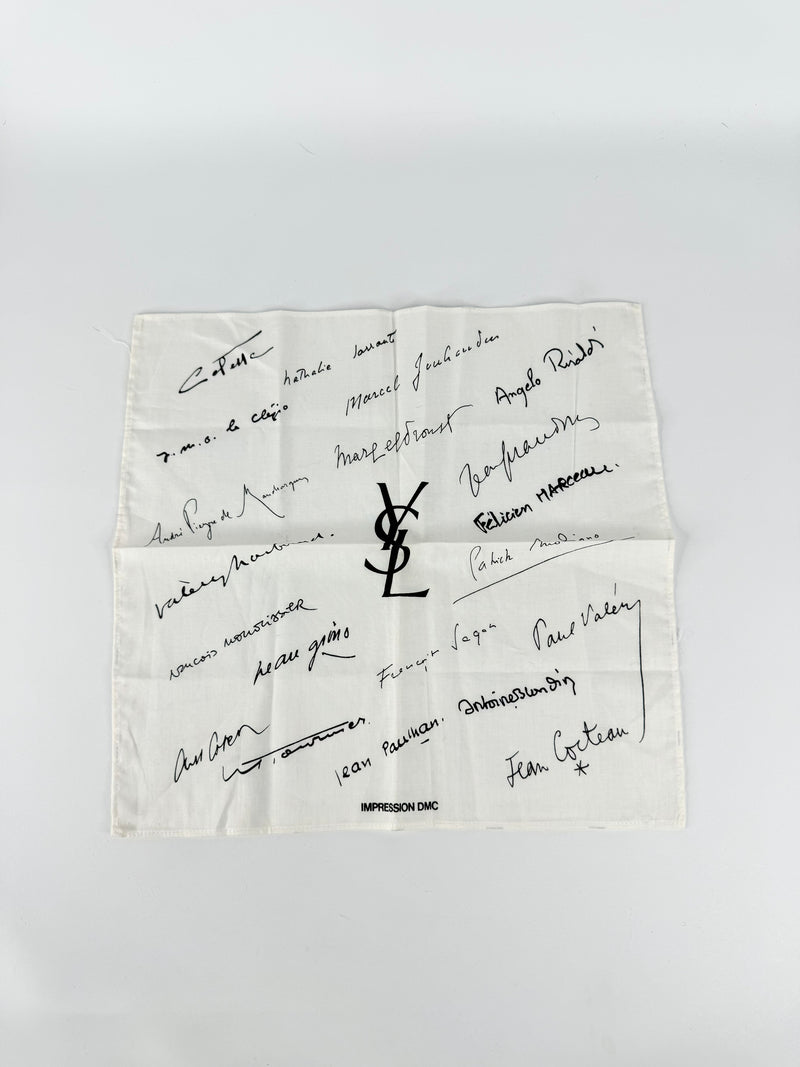 YSL White Cotton DMC Signature Handkerchief