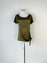 Hallhuber Donna Olive Green Silk Blend Top - AU8