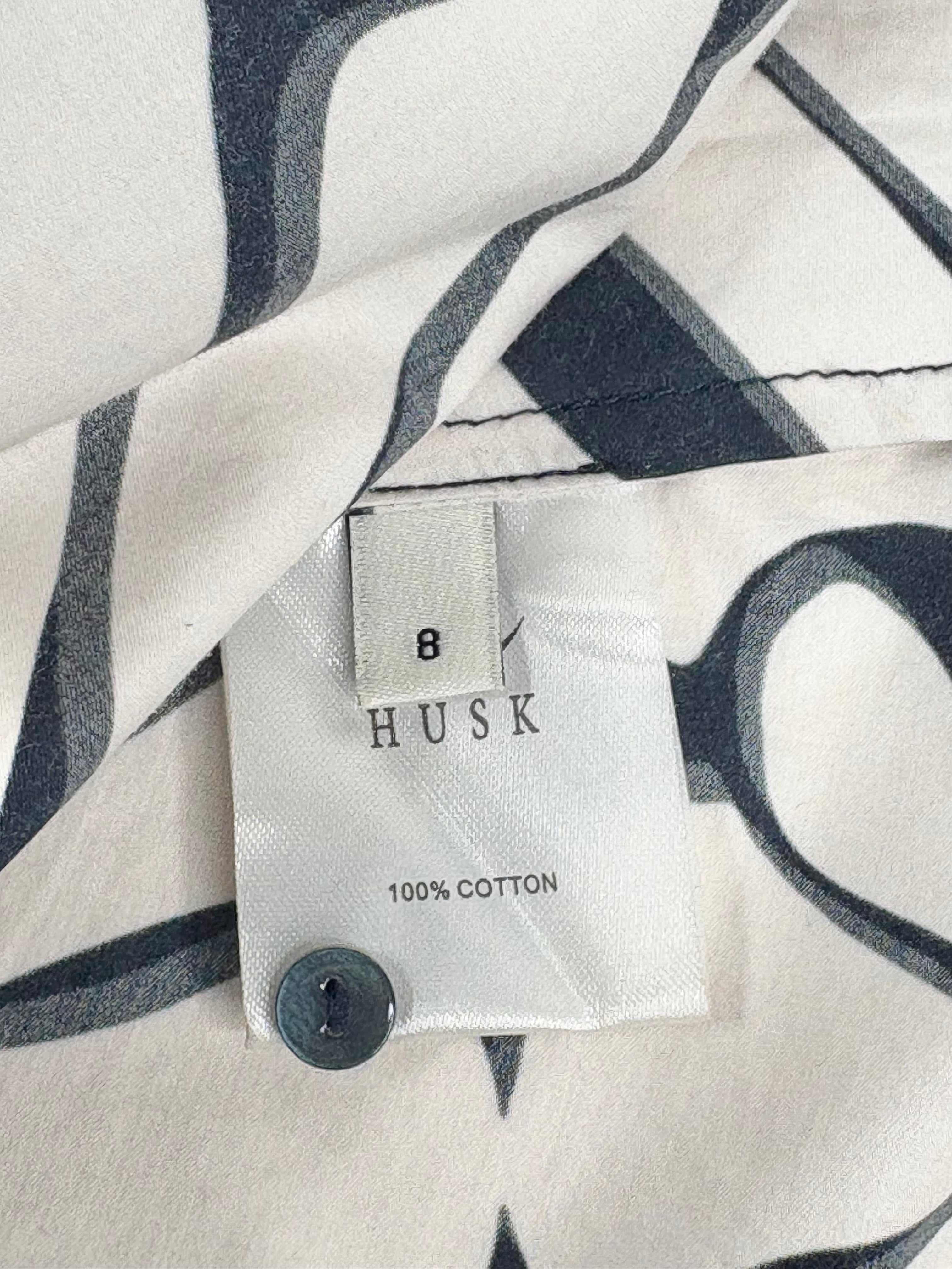Husk Black & Beige Abstract Print Crisp-Cotton Strapless Dress - AU8
