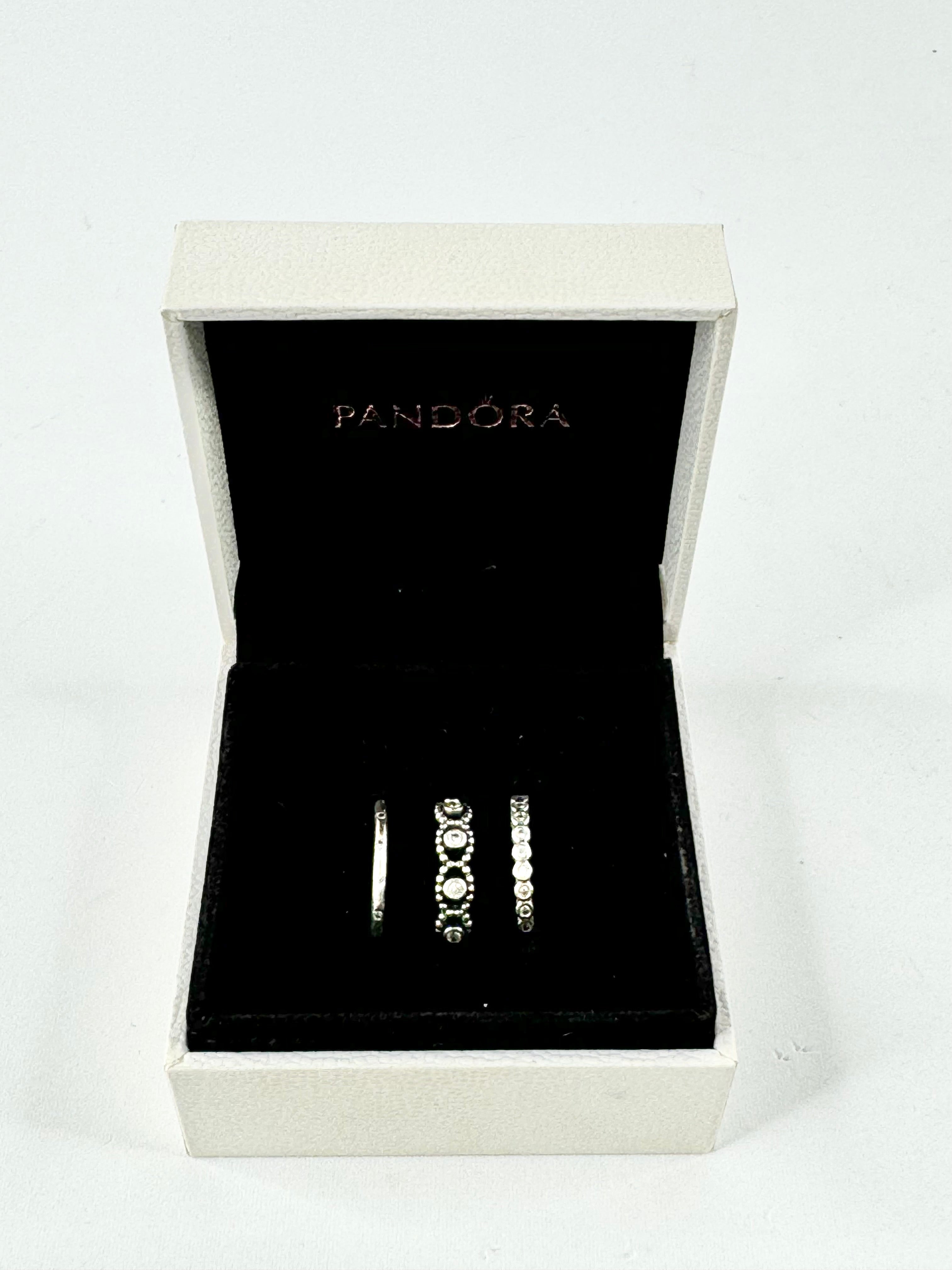 Pandora Set of Three Crystal Embellished Silver Rings