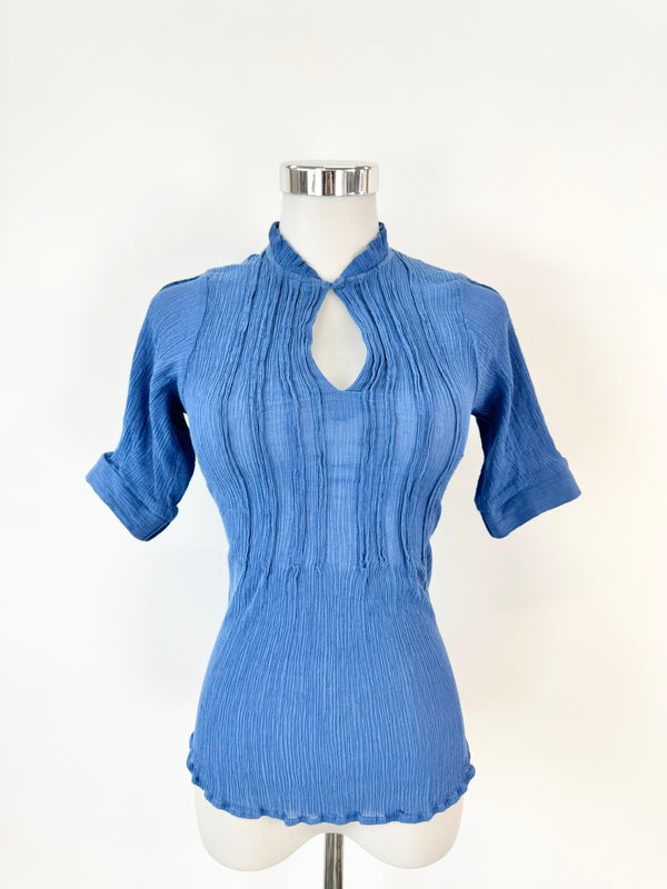 Sally Philips Silk & Cotton Blue Blouse - AU6