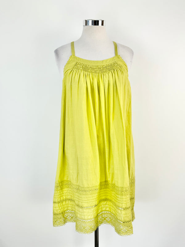 Lee Mathews Apple Green Linen Shift Dress - AU12/14