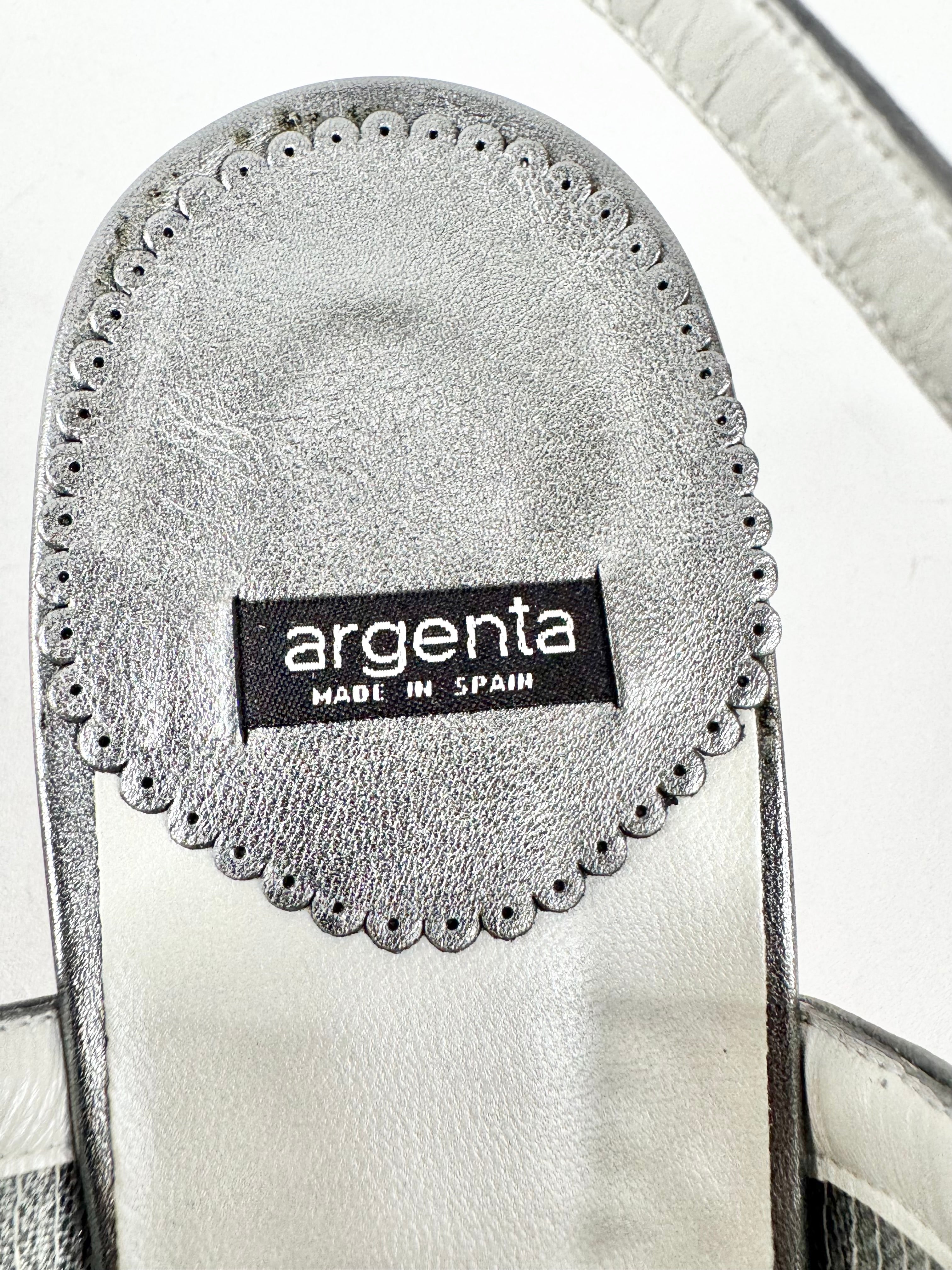 Argenta Metallic Silver Leather & Mesh Pointed Tod Kitten Heels NWT - EU40.5