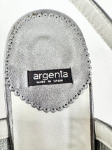 Argenta Metallic Silver Leather & Mesh Pointed Tod Kitten Heels NWT - EU40.5