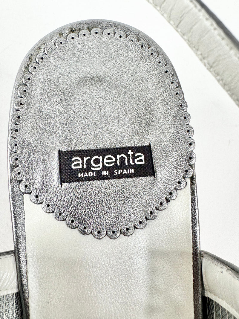Argenta Metallic Silver Leather & Mesh Pointed Tod Kitten Heels NWT - EU40.5