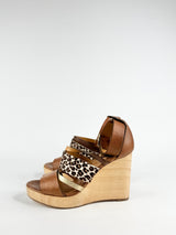 Tatoosh Tan & Leopard Print Peep Toe Wedges - EU38