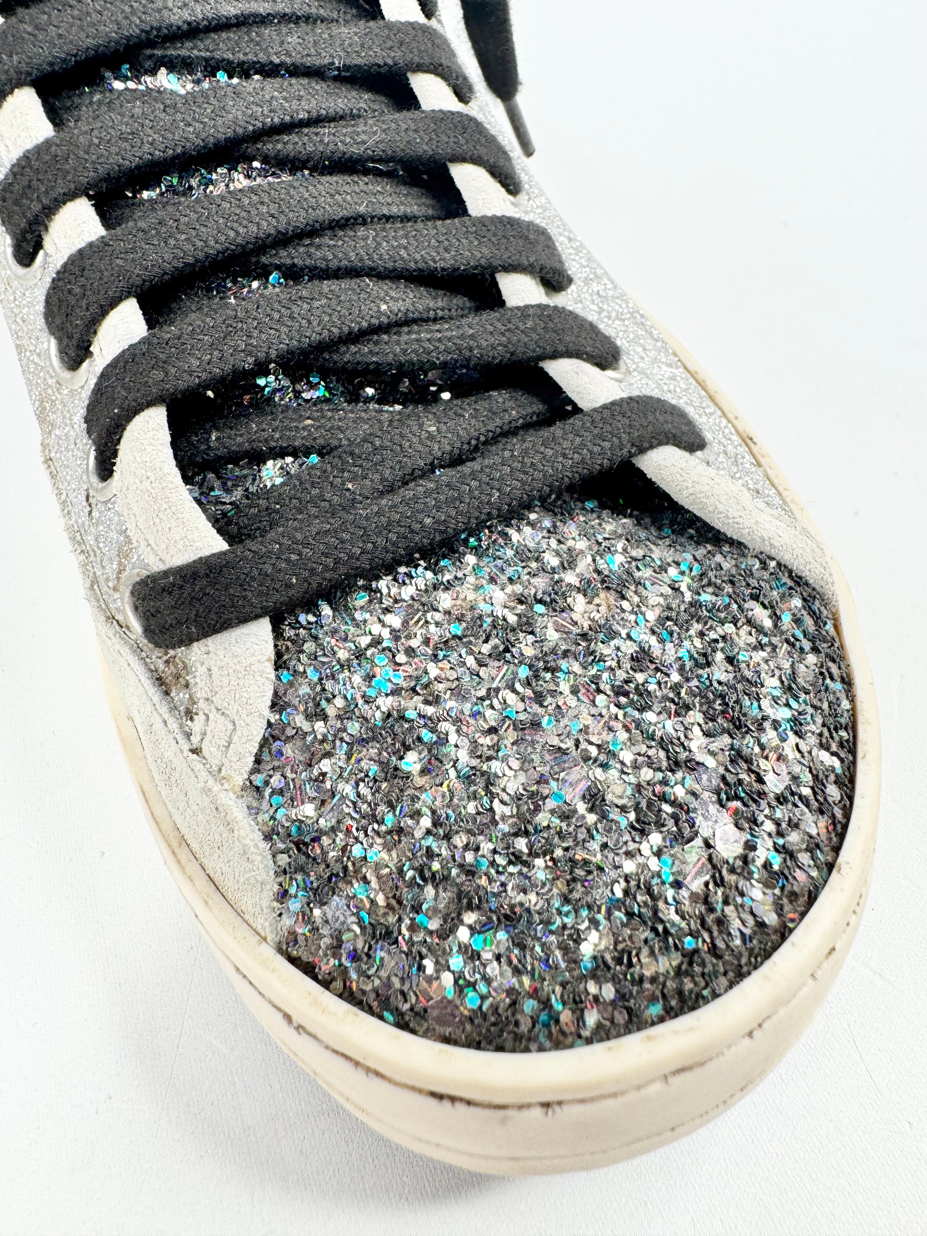 P448 Silver & Blue Glitter Sneakers - EU37