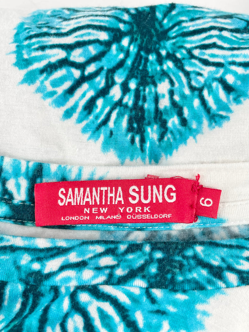 Samantha Sung White & Teal Print Top - AU6/8