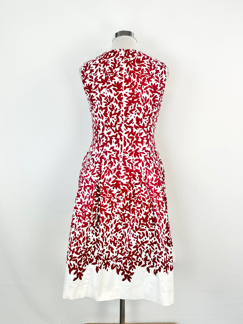 Oscar de la Renta P17 Red & White Pattern Cotton Midi Dress - AU12