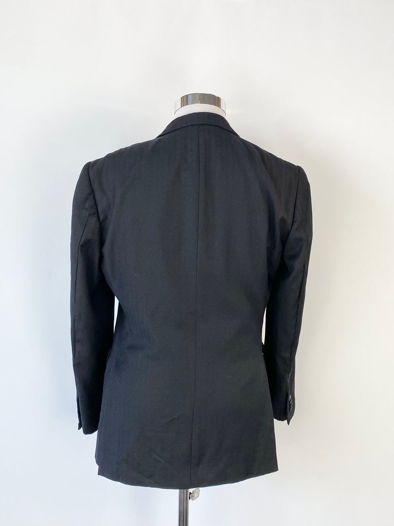 Zegna Black Wool & Silk Blend Blazer - L