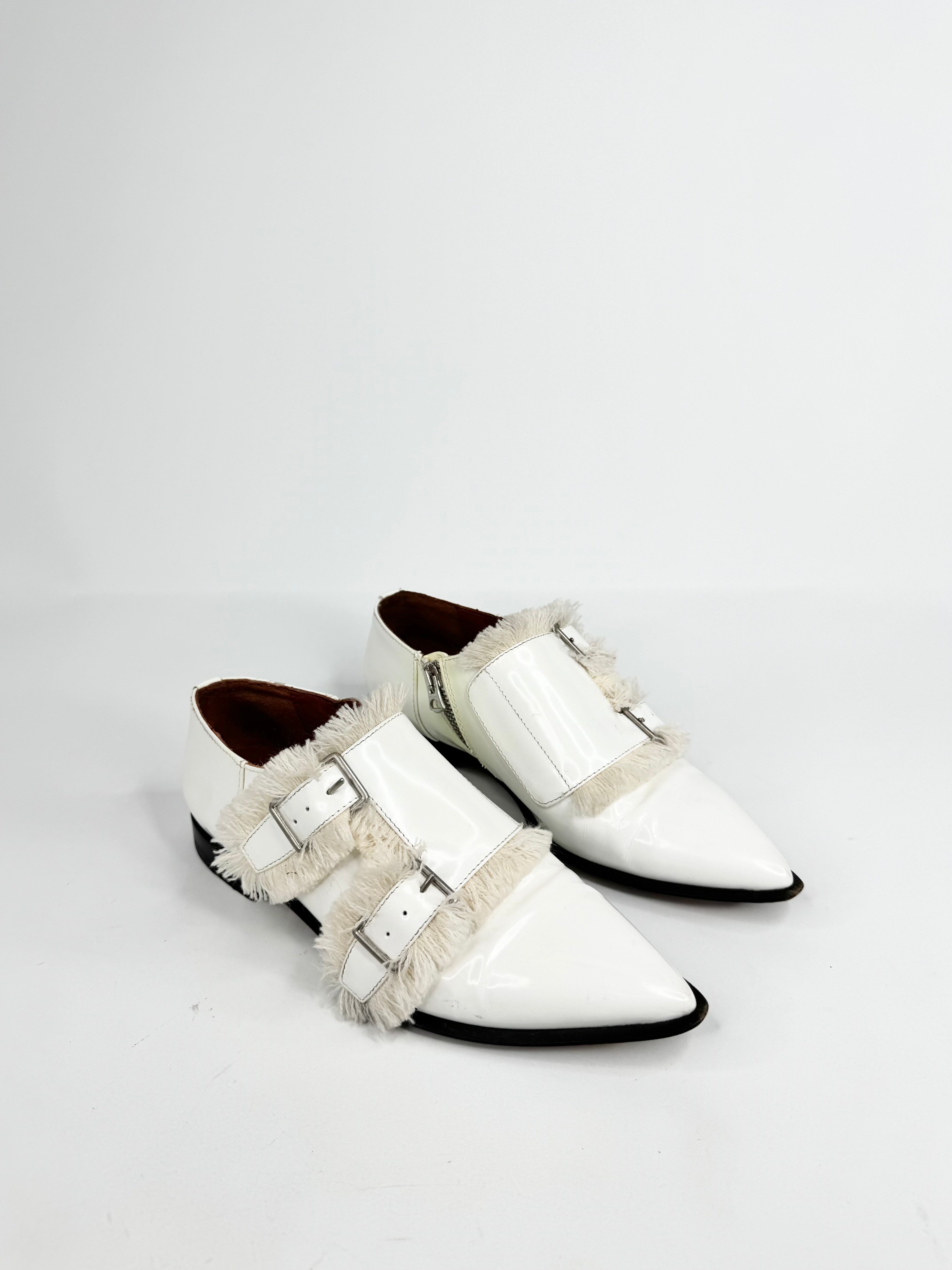 Acne Studios White 'Mascra' All Leather Fringe Monk Oxford Loafers - EU35