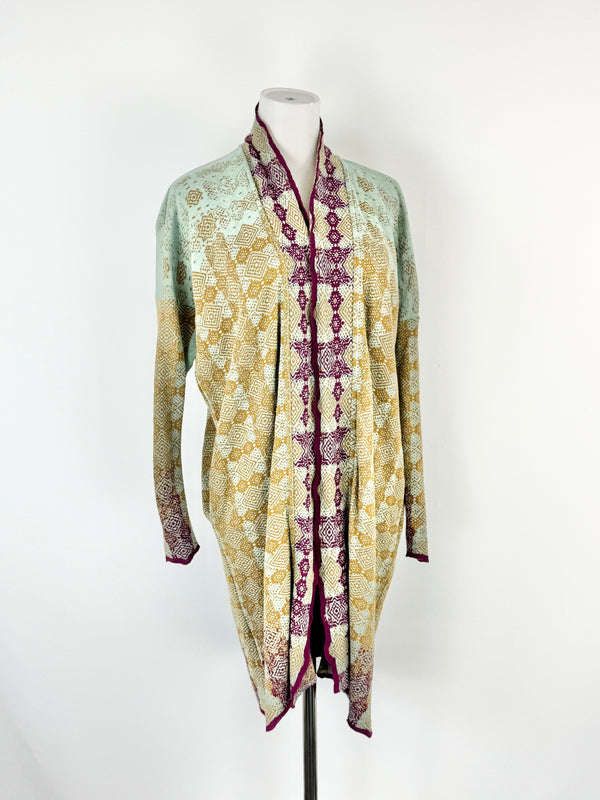 Catherine Andre Deep Gold & Aqua Waterfall Knitwear Cardigan - AU8