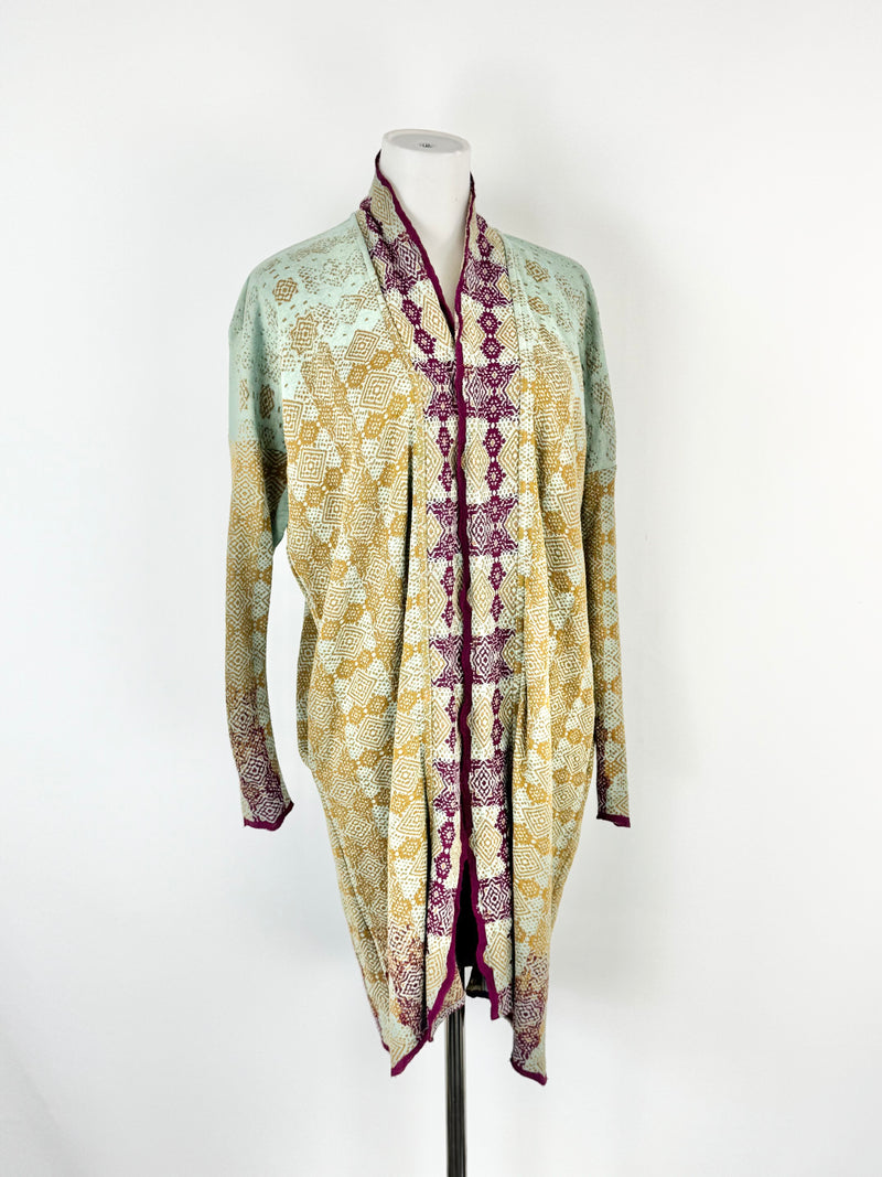 Catherine Andre Deep Gold & Aqua Waterfall Knitwear Cardigan - AU8