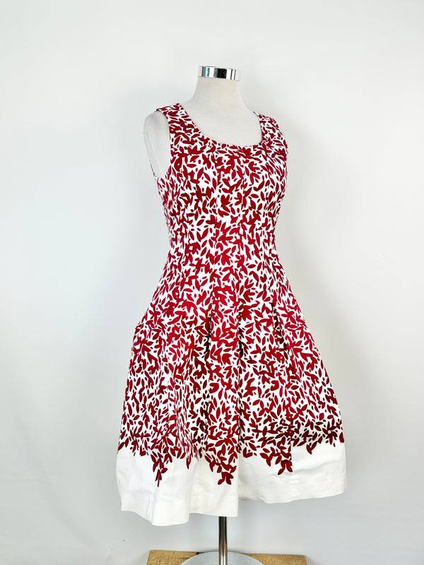 Oscar de la Renta P17 Red & White Pattern Cotton Midi Dress - AU12