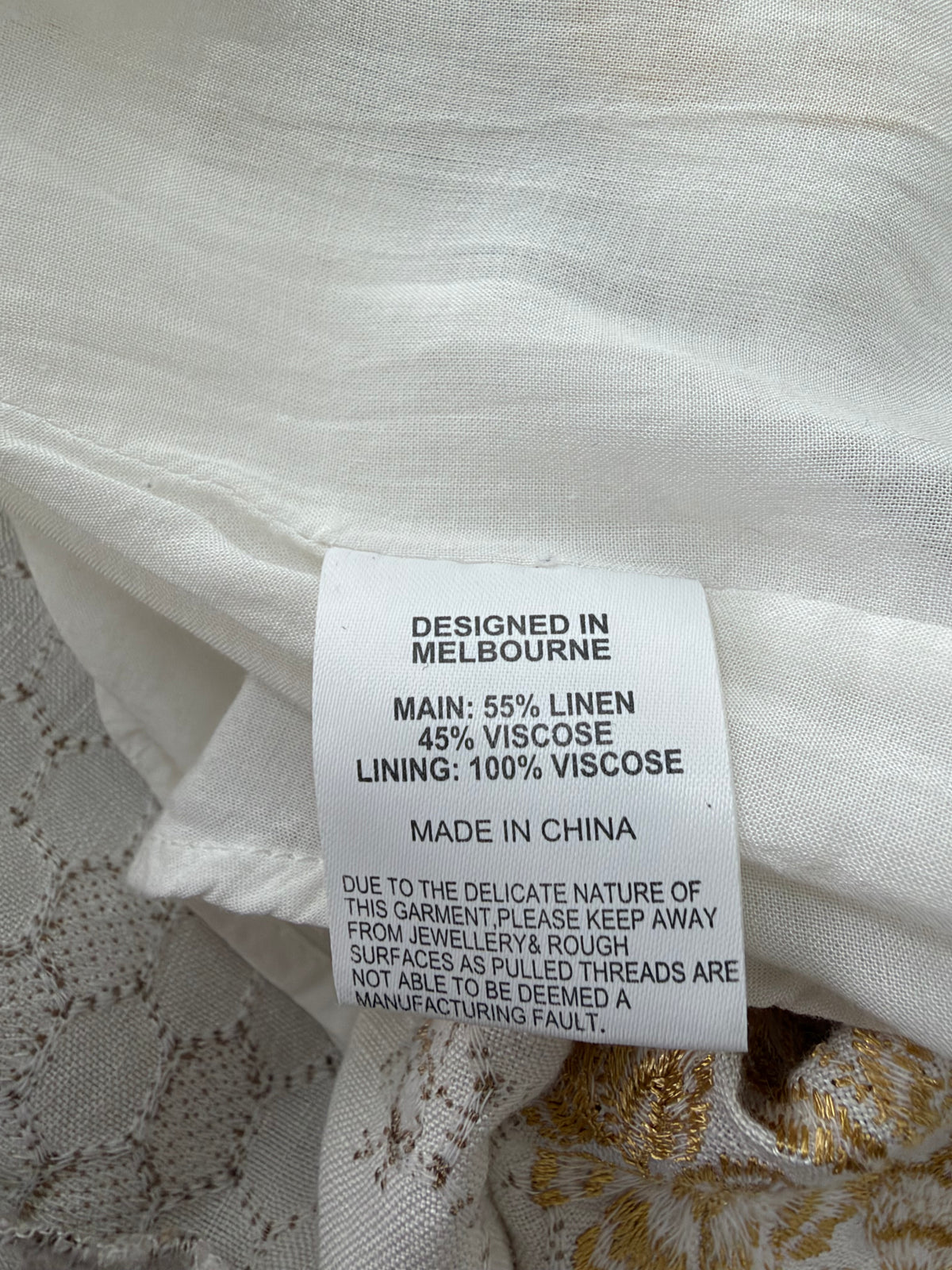 Once Was Off White Gold Honeycomb Embroidered Midi Dress - AU8/10