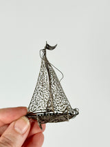 Vintage 900 Silver Handmade Filigree Ship Pendant