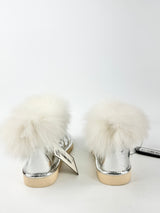Runway Secrets Metallic Silver Fur Embellished Fleece Lined 'Fiona' Boots - EU36