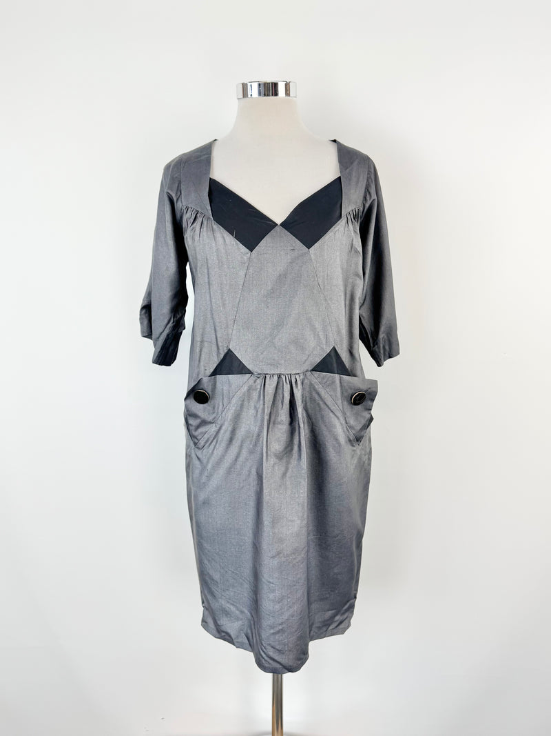 Spijkers En Spijkers Grey Silk Dress - AU12