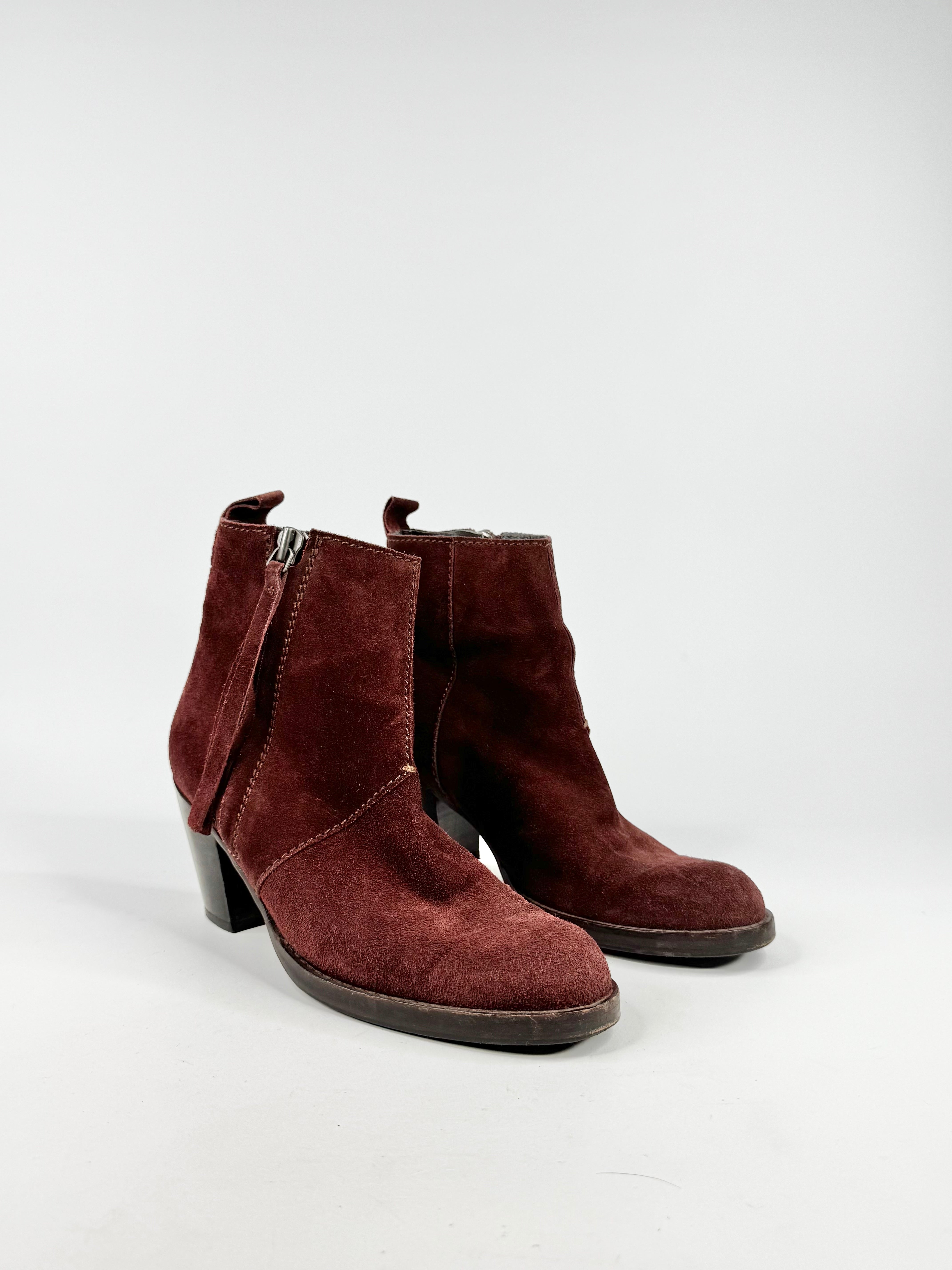 Acne Venetian Red Suede Ankle Boots - EU39