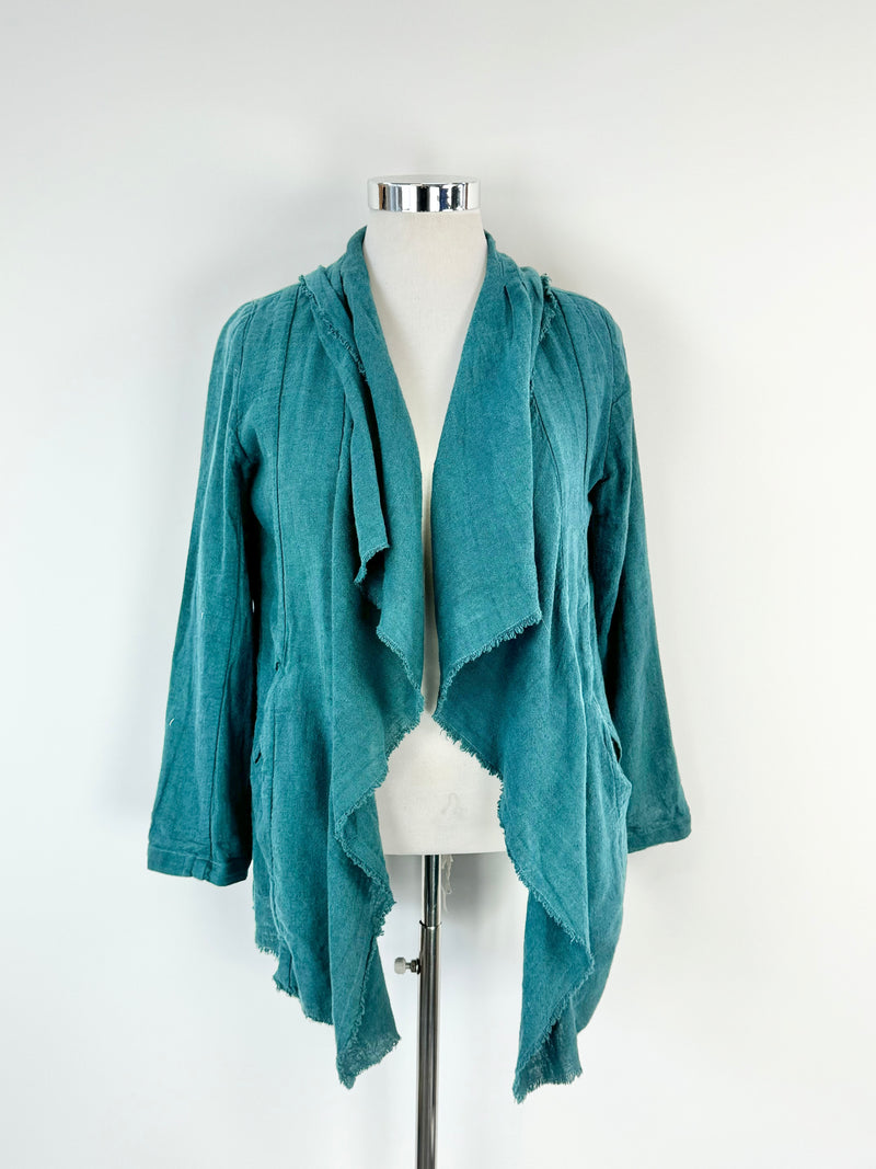 Comma Dark Teal Linen & Cotton Waterfall Cardigan