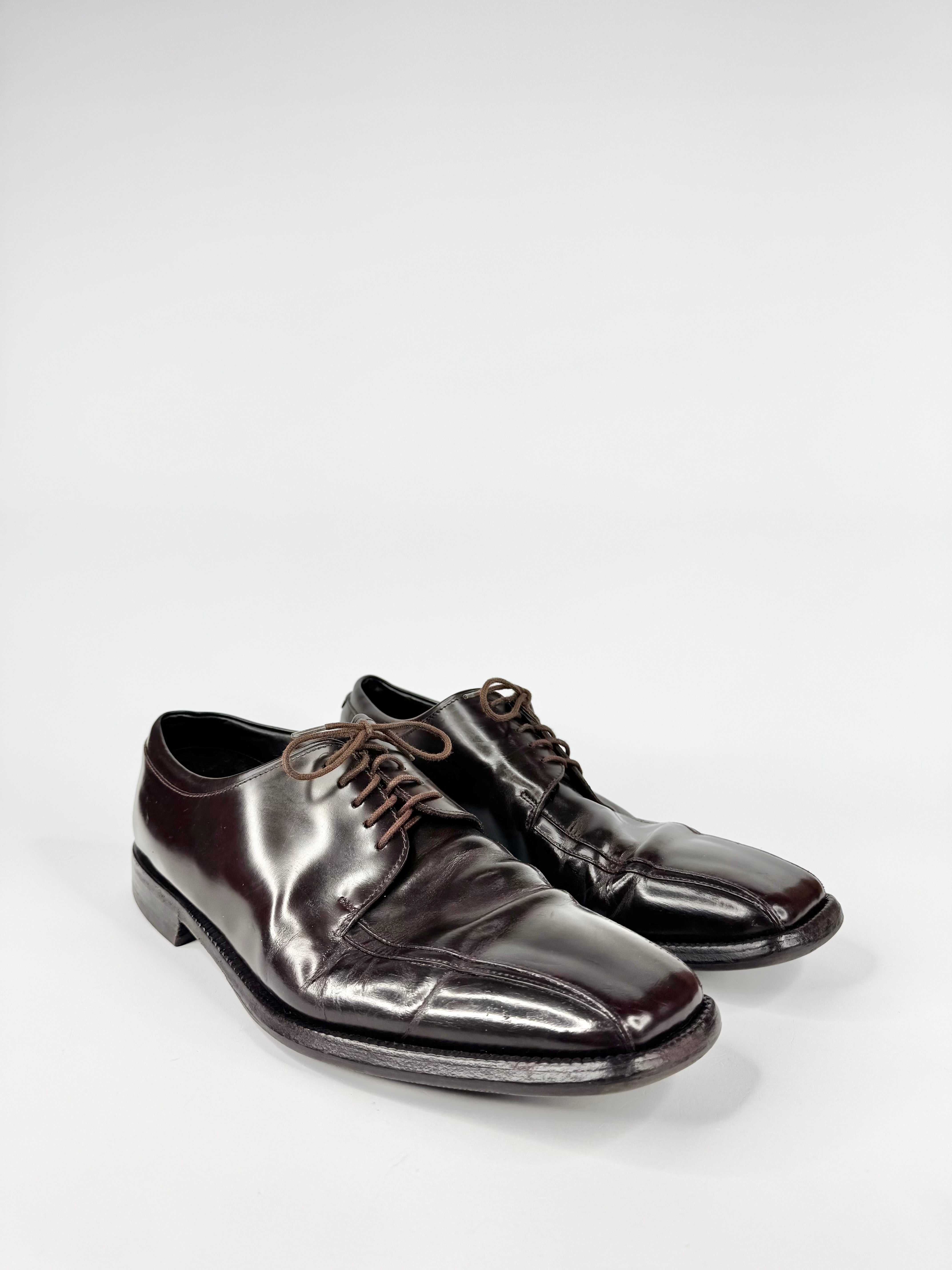 Dark Brown Square Tip Lace Up Leather Shoes - EU43