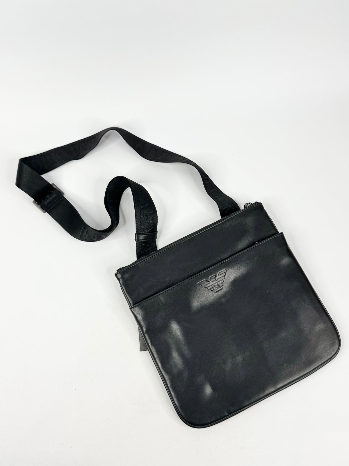 Emporio Armani Black 'Pattina Grande Flat Messenger Bag' NWT
