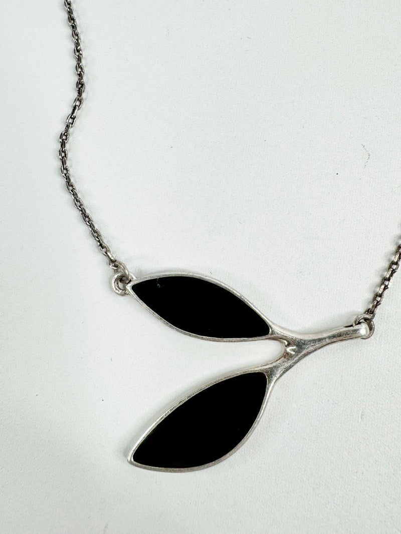 Pilgrim Silver Toned Grey Enamel Leaf Necklace