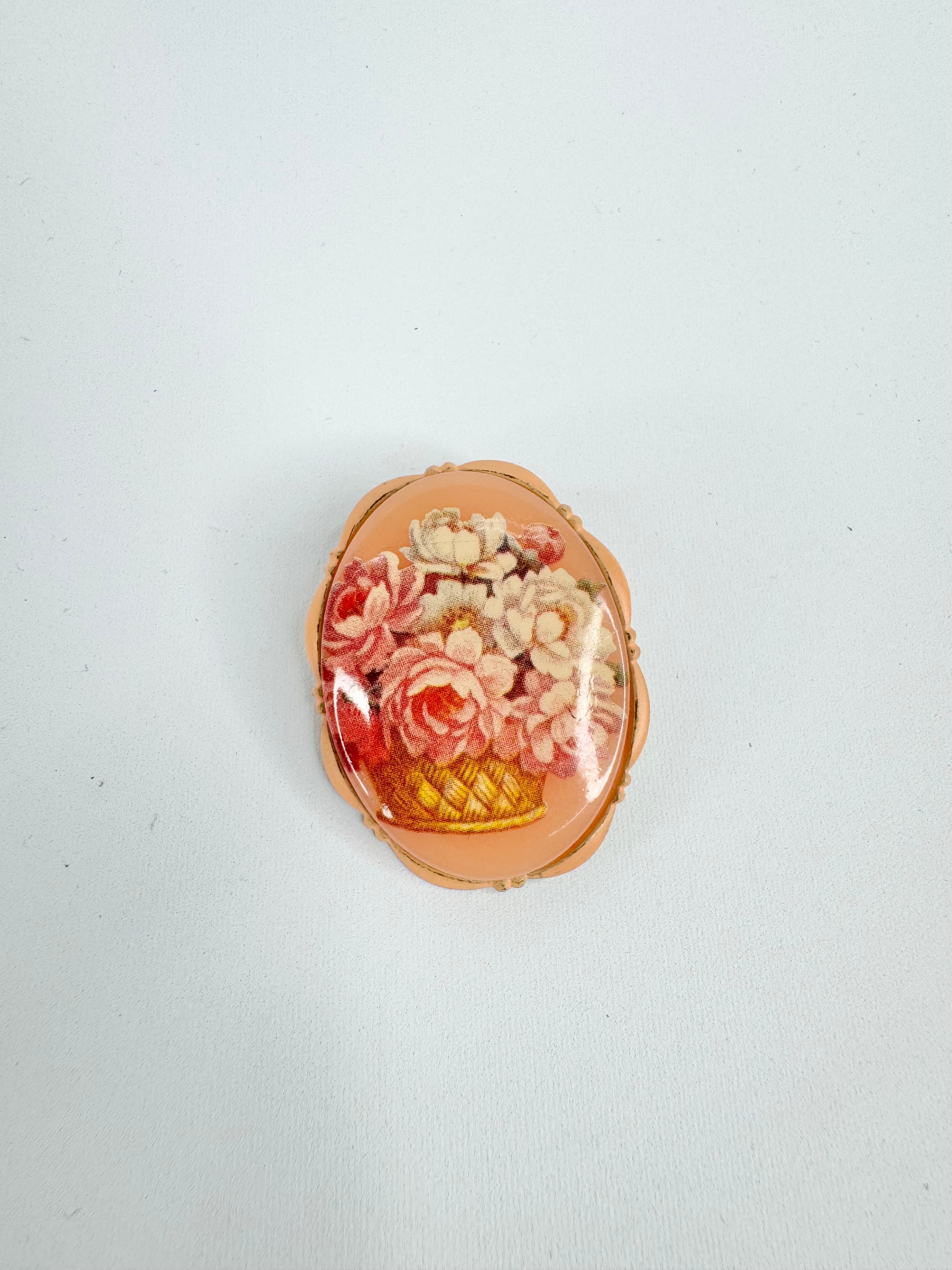 Vintage West German Peach Posey Brocade Brooch